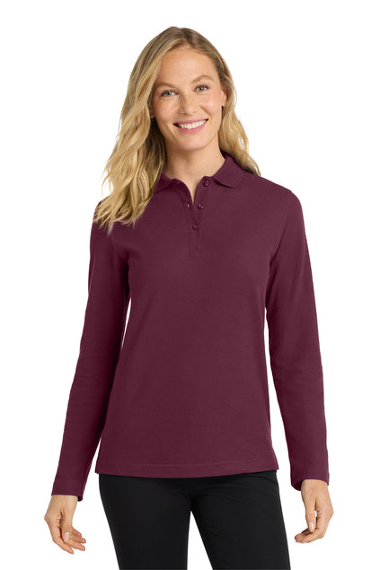 Long Sleeve Maroon Women's Polo (Blank or Add Logo)
