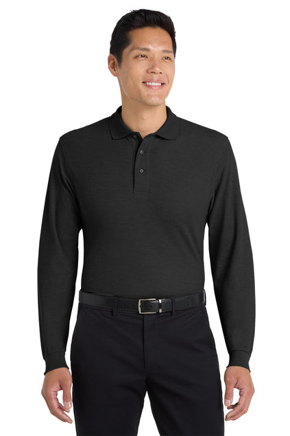 Long Sleeve Black Men's Polo (Blank or Add Logo)