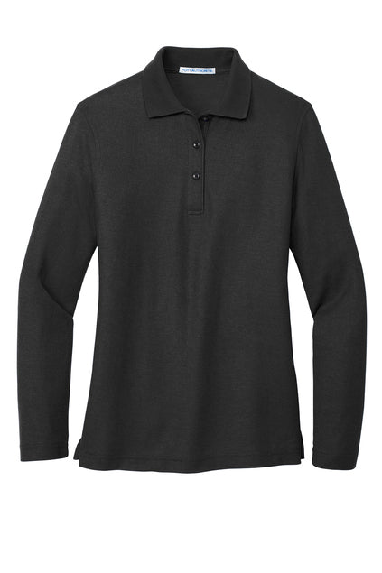 Long Sleeve Black Women's Polo (Blank or Add Logo)