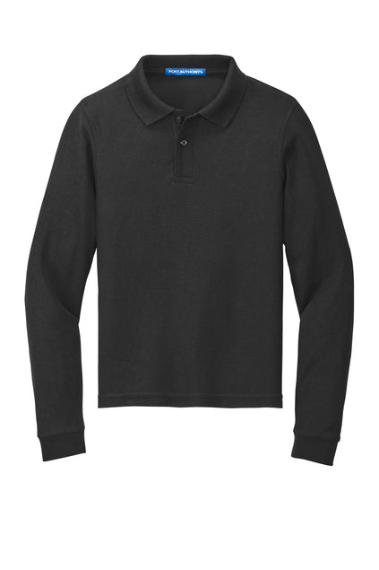 Long Sleeve Black Youth Polo (Blank or Add Logo)