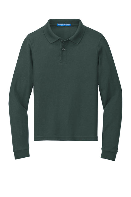 Long Sleeve Green Youth Polo (Blank or Add Logo)