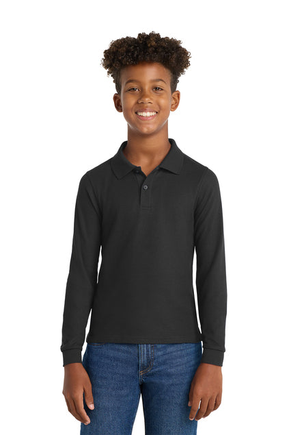 Long Sleeve Black Youth Polo (Blank or Add Logo)