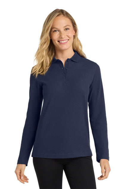 Long Sleeve Navy Women's Polo (Blank or Add Logo)