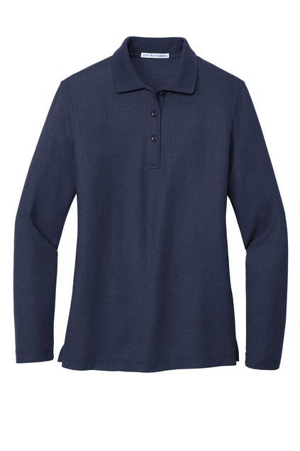 Long Sleeve Navy Women's Polo (Blank or Add Logo)