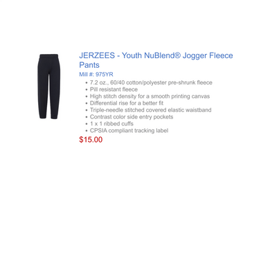 Jerzee Youth Jogger NON PE-Pant
